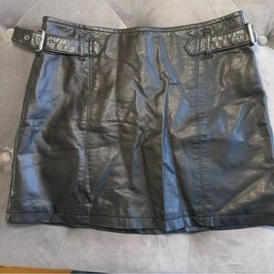 Free People Faux Leather Buckled Mini Skirt, Sz 8, Moto, Bikercore, Maximalism